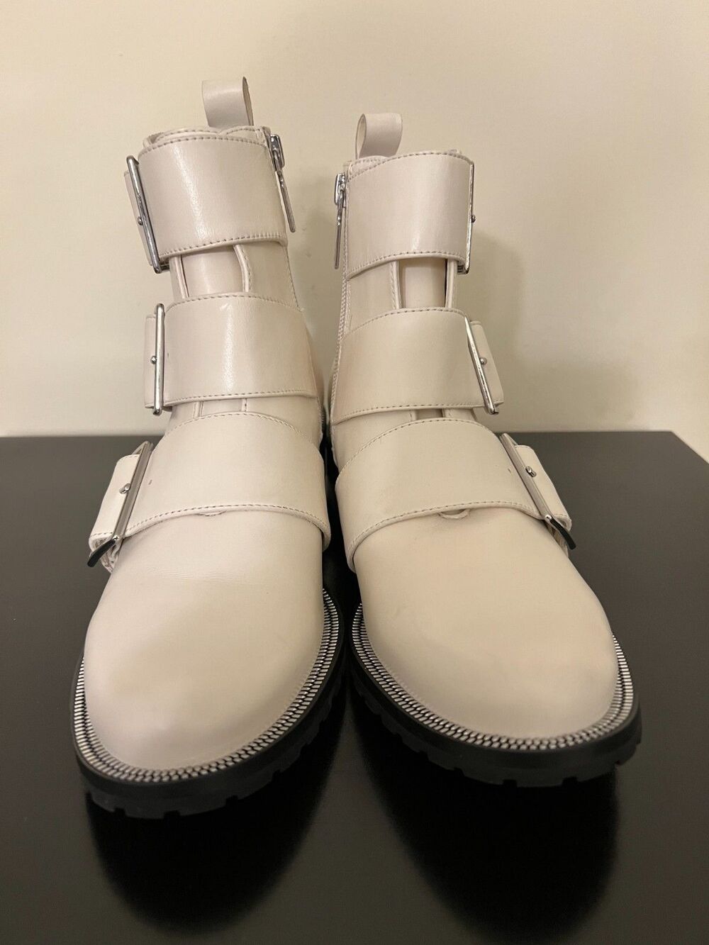 Blondo White 7M Vera Leather Waterproof Triple Buckle w/ Side Zip Ankle Bootie